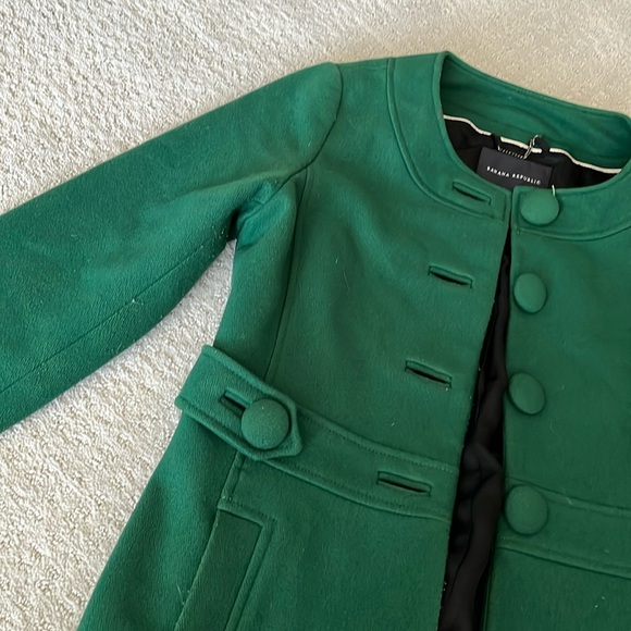 Banana Republic Women's Long Wool Blend Coat Green Collarless | S - Picture 3 of 9